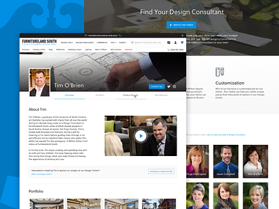 Design Consultant Profile blue consultant designer furniture landing page portfolio profile tabs