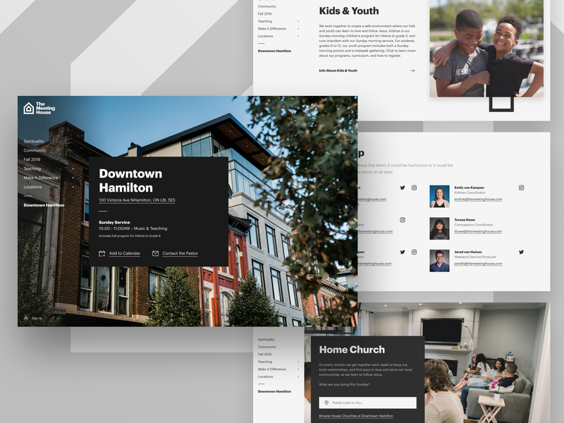 TMH Site Landing Page black and white bold canada church clean graphik graphik font hero home church kids modern modules paging photography side navigation simple staff ui webpage website