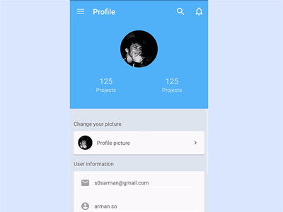 Profile page actionbar android material native parallax profile scroll setting ui