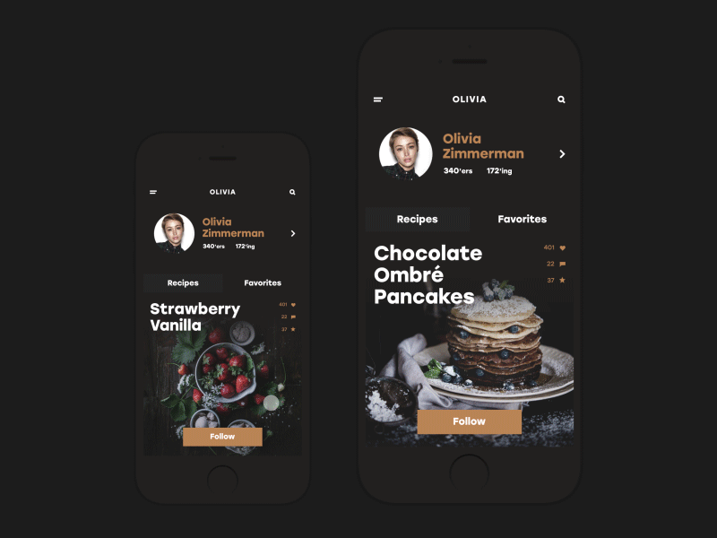 Tubik Studio | BuonApp app black dark flat food interface ios photo profile swipe ui ux
