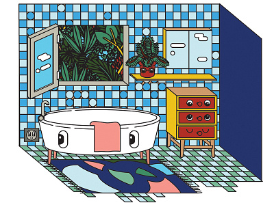 Smart bathroom bathroom character colors fun furniture illustration smile smiley