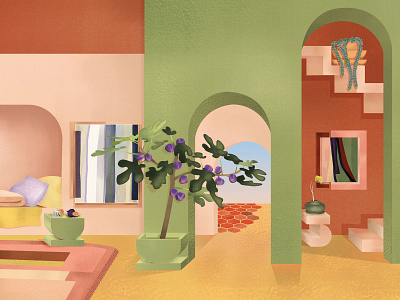 The Villa Tayn colors desert dreamy green illustration interior design interiors memphis pink plant poster