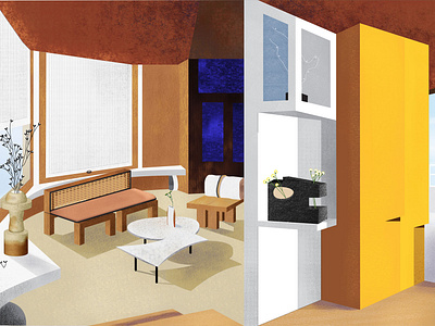 Sculptural house beige color colors design illustration interior design interiors modernism perspective volume yellow