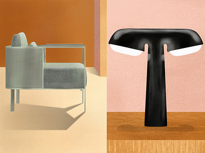 Armchair and table lamp* beige color palette colors design illustration interior design magazine magazine design nude object pink render textures wallpaper magazine