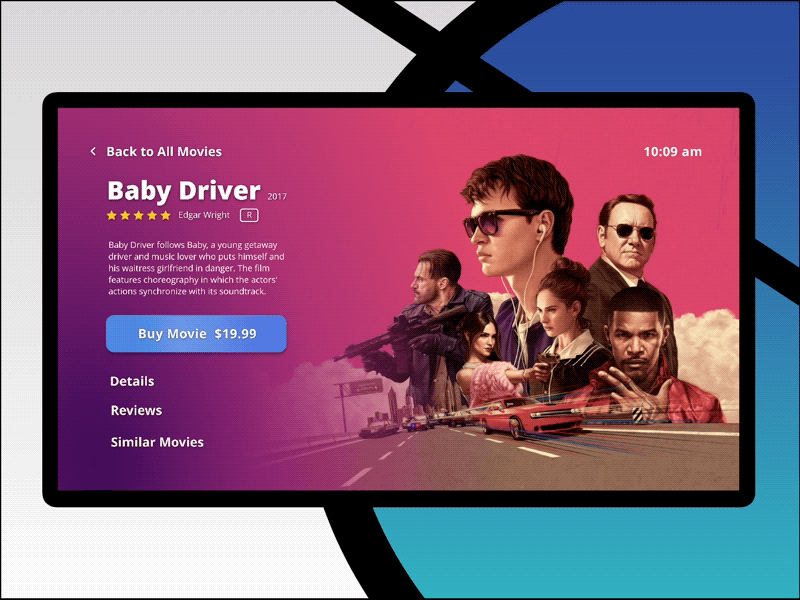 Movie Detail View for TV App animated debut interaction interface movie pink tv ui