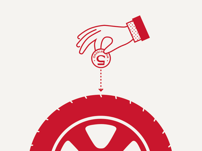 Check tire tread animation coin hand illustration red tire tyre wheel