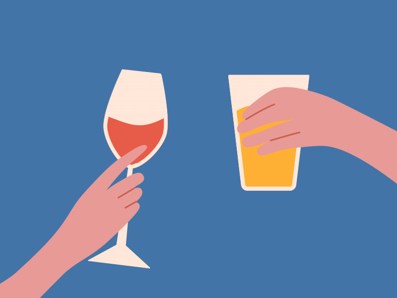 Cheers 2d aftereffects animation beer blue cheers dribbble flat glasses illustration motion simple vector wine
