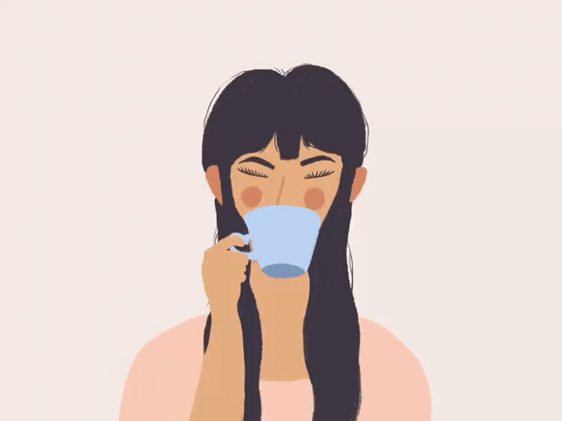 Good morning 2d animation character coffee cup cute digitalart dribbble drinking enjoy flat gif girl illustration procreate tea