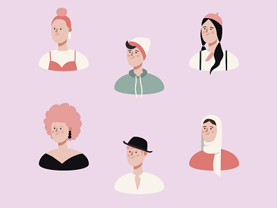 Characters | Illustrations 2d adobeillustator character characterdesign colorful dribbble flat illustration pink portrait simple stickers vector