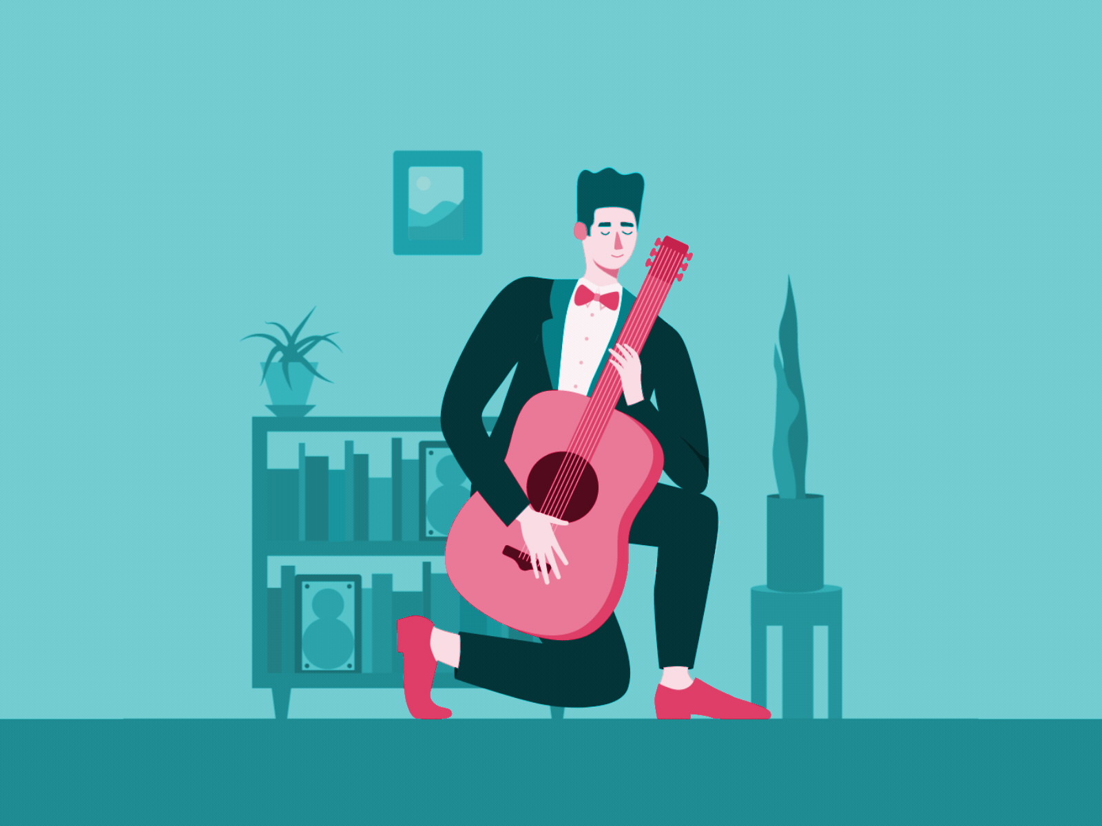 Musician 2d adobe aftereffects animation character cute dribbble flat gif guitar illustration music musician vector
