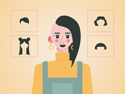 Choosing hairstyle 2d adobe character characterdesign colorful cute digitalart dribbble flat game illustration simple style vector yellow
