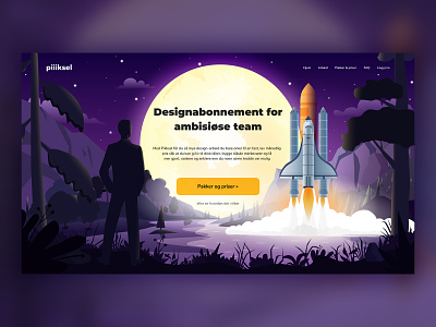 Illustration for a Website colorful dribbble illustration landscape launch night rocket vector web