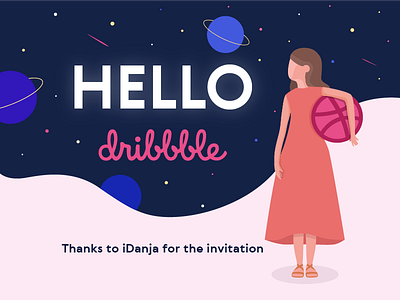 Hello Dribbble! debut dribbble girl hello illustraion space