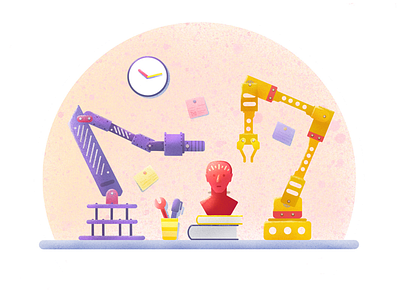 Illustration for the article “Project Planning Tips and” art books clock colors digitalart illustration instruments noise robots workingspace