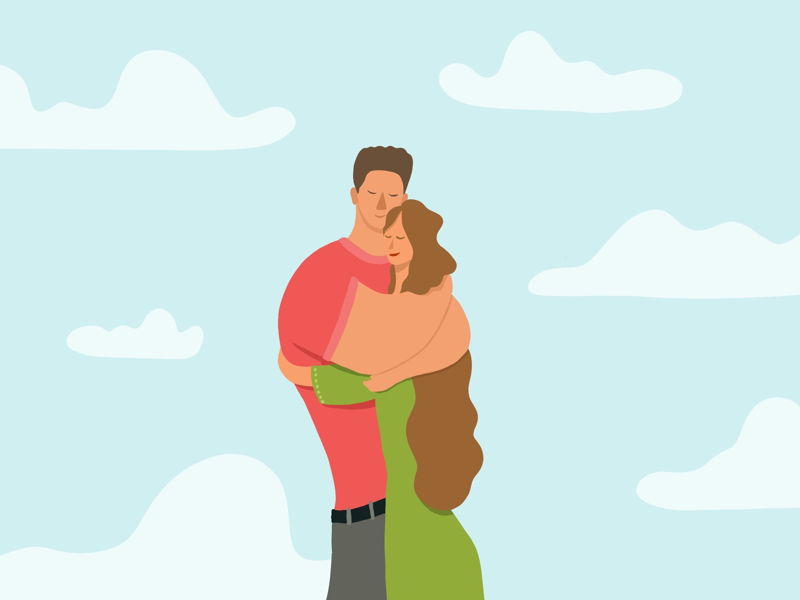 Hug dribbble 2d flat blue sky digitalart art illustration procreate couple love hug character