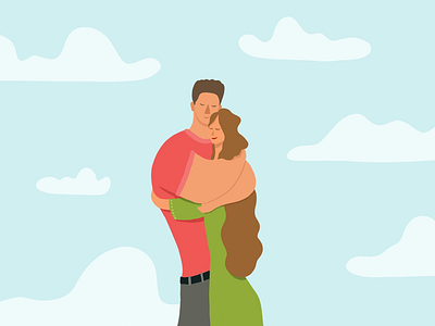 Hug 2d art blue character couple digitalart dribbble flat hug illustration love procreate sky