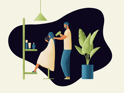 Hair salon 2d blue character characterdesign design dribbble flat green hairdresser illustration salon simple