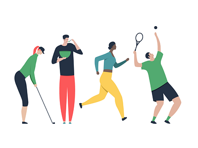 [4/4] Healthy lifestyle Illustrations for Macrovector 2d character colorful dribbble flat golf illustration running sport tennis