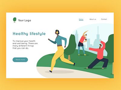 Web page. Healthy lifestyle banner character colorful dribbble sport vector web