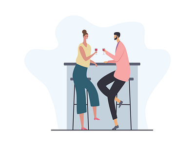 Cafe. Couple. 2d bar cafe colorful couple cute dribbble drinking flat illustration romantic vector wine