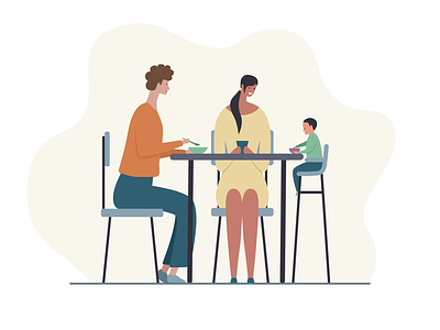 Cafe. Family. 2d art cafe character child colorful cute design dinner dribbble family flat illustration style table