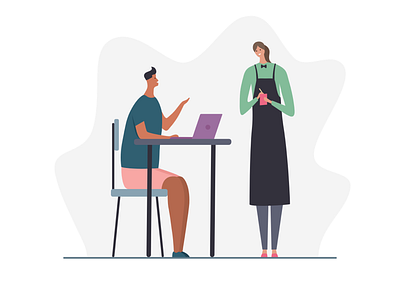 Cafe. Working. affinitydesign cafe character cute dribbble illustration laptop vector waitress