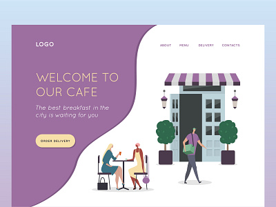 Cafe.Banner 2d banner cafe character colorful delivery design dribbble flat illustration interface vector web website