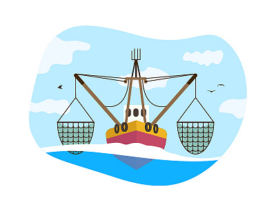 Commercial fishing 2d adobeillustator blue boat colorful dribbble fishing flat illustration ocean vector