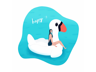Happy 2d blue character characterdesign cute flat girl happy illustration inktober swan swimming swimsuit ui