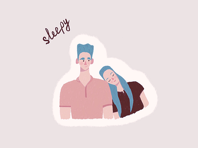Sleepy 2d cartoon character characterdesign colorful couple cute digitalart illustration inktober minimal procreate sleepy