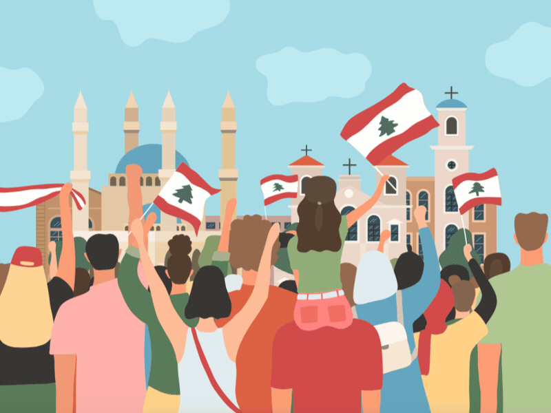 Revolution mood in Lebanon 2d animation beirut character colorful digitalart dribbble flat gif illustration lebanon revolution vector