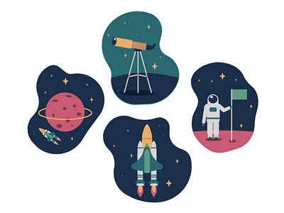 Space - illustrations for animation 2d astronaut colorful cosmos design dribbble flat illustration planet simple space spaceship vector