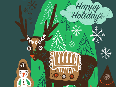 happy holidays christmas deer greetingcard illustration winter