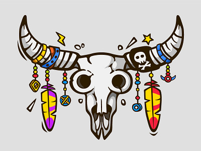 Bull skull american boho bull cartoon cow freedom hippie print skull tribal whether