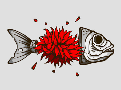 Fish blood bloom dead death fish flower print skeleton vector