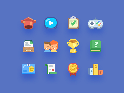 Icons achievement documents flat icons kids learn logic logiclike math play study video