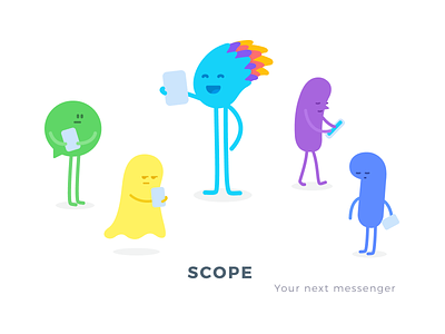 Scope Messenger brand character emotion identity logo message messenger scope type voice
