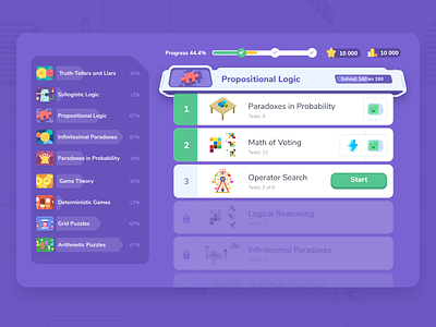 LogicLike Interface categories dashboard game game design gui guide icon kids logic math menu responsive web