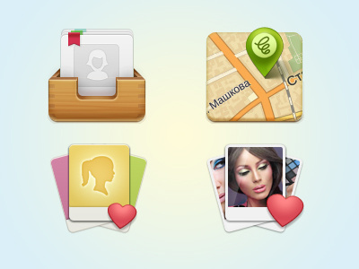 Beegoodi archive card heart icons like map photo