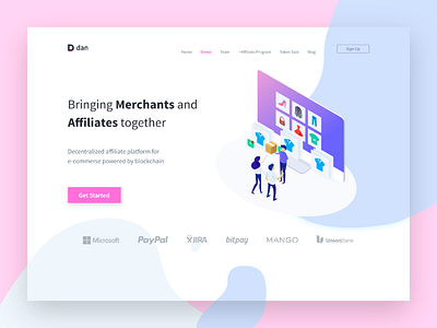 Decentralized affiliate platform for e-commerse ecommerce isometric landing software ui ux web