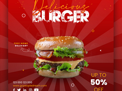 Burger social media post adobe illustrator design adobe photoshop banner behance branding burger design dribble fast food gopeopledream.com graphic design instragram post kaykobad yiasin kaykobad yiasin khan restaurant food restaurent social media post social media post yiasin khan youtube