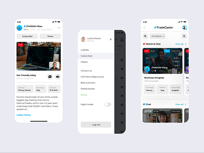 TradeCaster animation app design mobile online platform project streams typography ui ux vector web