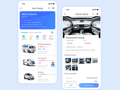 New energy car rental app details home ui