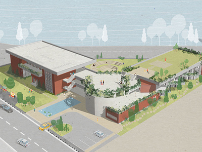 3D illustration of a school