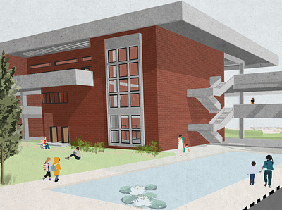Perspective illustration of a school architecture design digital art graphic design illustration sketch