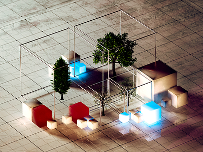 Cubic Life 3d alien cinema4d cubes grid light render scifi tech technology tree