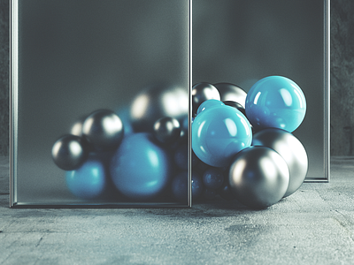 Blurred Glass 3d abstract black blue blur cinema4d glass iron spheres steel surreal