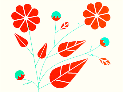 Fleurs design flat flower grainy illustration red rough screenprint