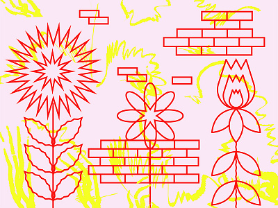 Back Alley Fleurs bricks design experimental flowers illustration lines vector