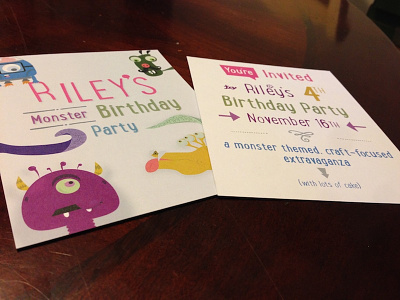 Riley's Birthday Invite card cartoons colorful design graphic design illustration invitation monsters printed